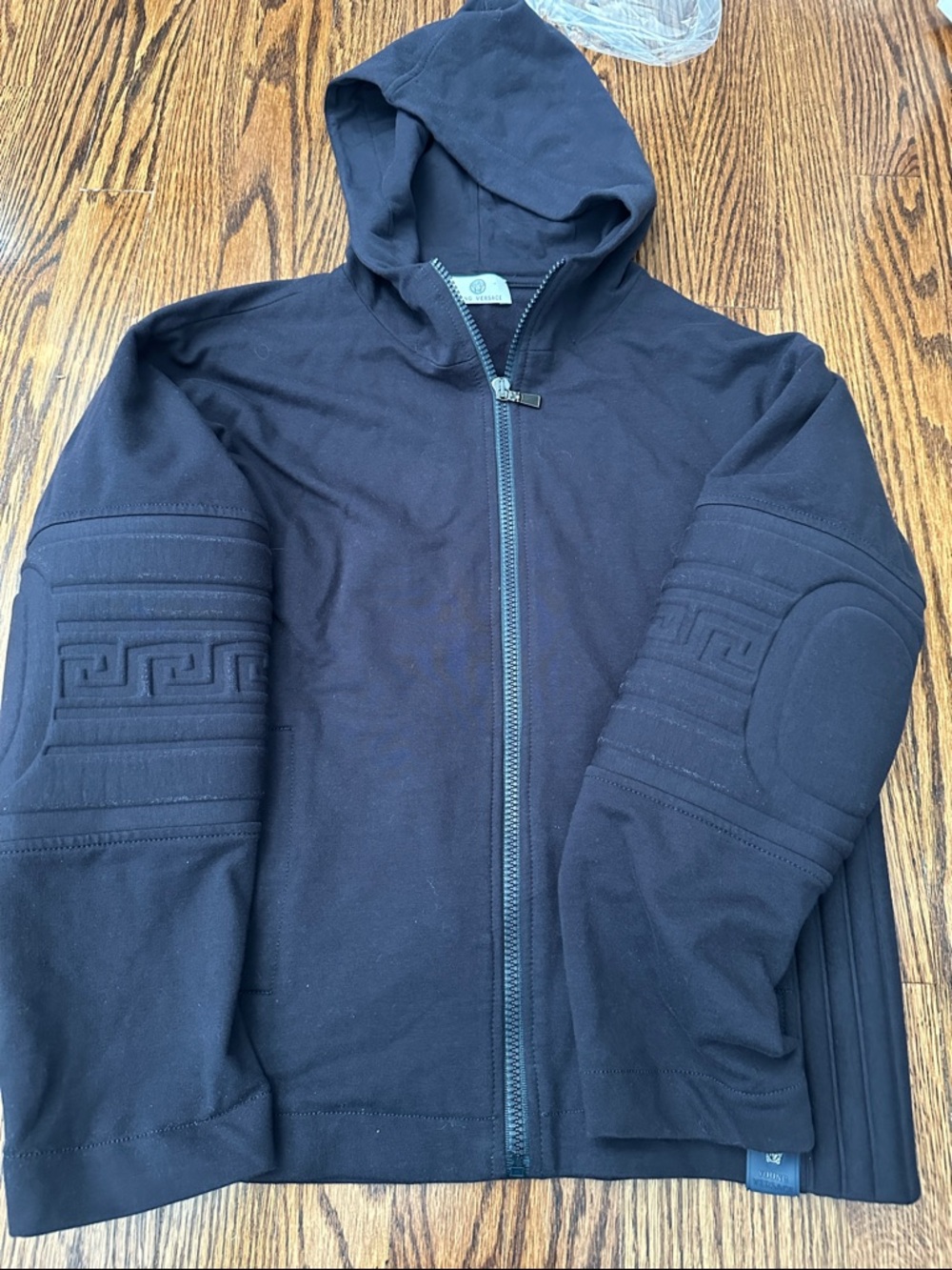 Navy Versace zip-Up Hoodie with Textured Sleeve Panels boys size 10
